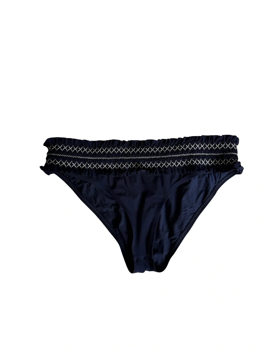 Tory Burch Navy Blue Smocked Costa Bikini Bottom Size M